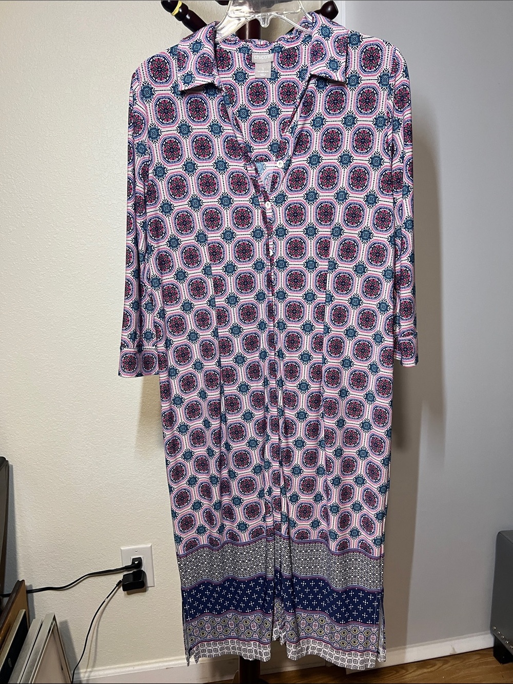 Chico's Pink and Navy Geometric Midi Shirt Dress